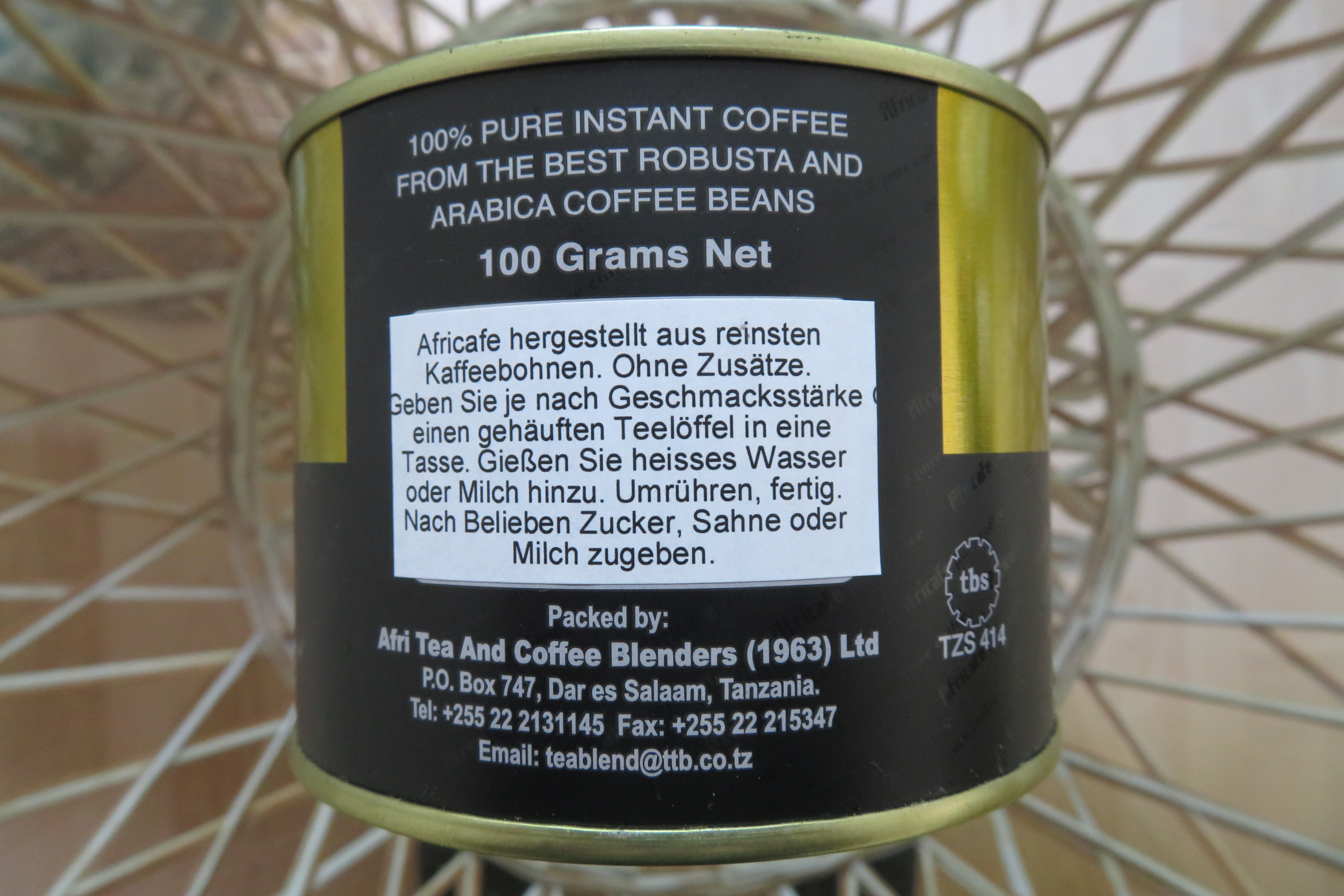 Africafe Sticks je 1,6 g, der Instant-Kaffee aus Tansania in 100 Sticks/ Verpackung